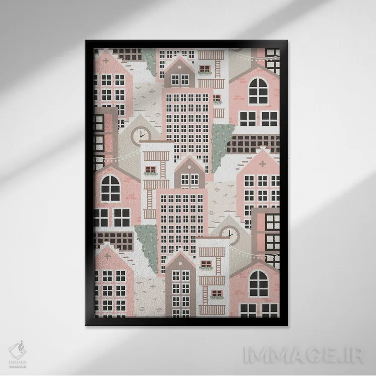 تابلو شهر پاستلی اثر استودیو بو (استودیوی هنری) - نمای قابدار مشکی