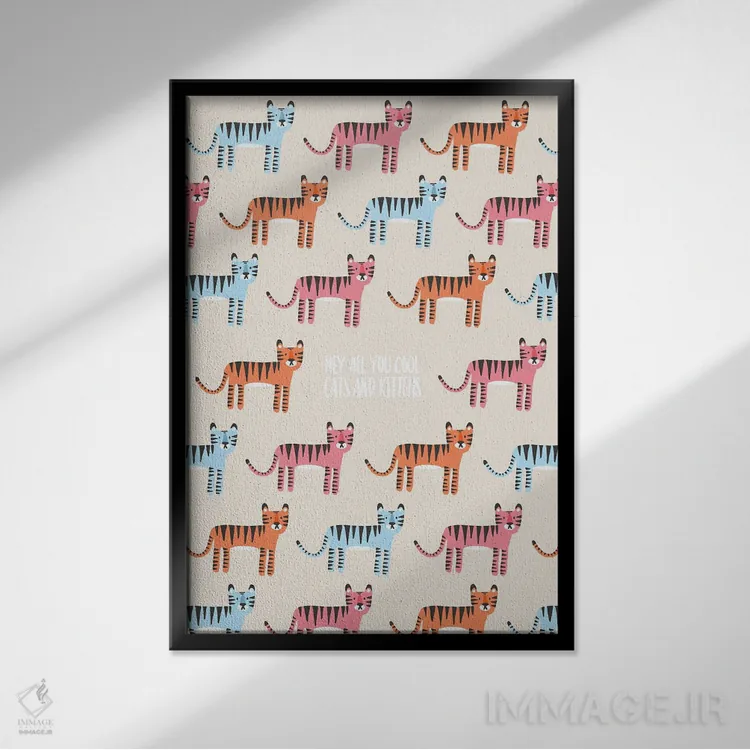 تابلو گربهها و بچهگربههای باحال اثر استودیو بو (استودیوی هنری) - نمای قابدار مشکی