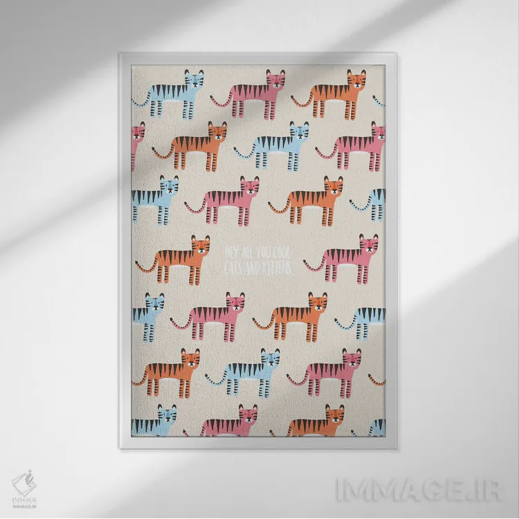 تابلو گربهها و بچهگربههای باحال اثر استودیو بو (استودیوی هنری) - نمای قابدار سفید