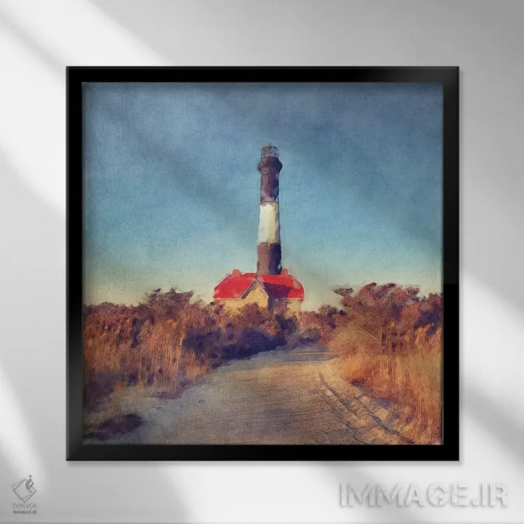 تابلو فانوس دریایی آتش آیلند اثر نوا بی - نمای قابدار مشکی
