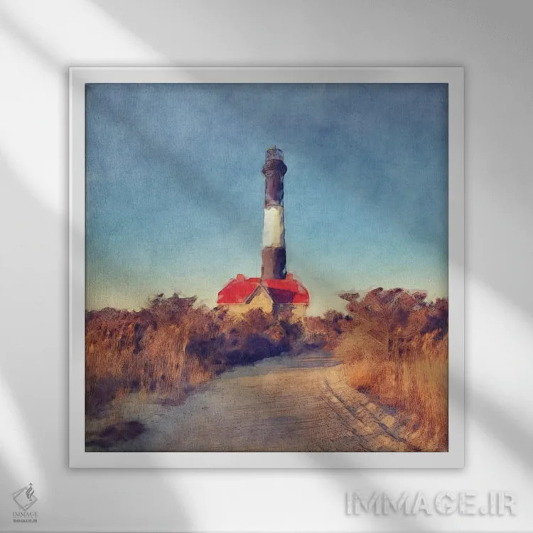 تابلو فانوس دریایی آتش آیلند اثر نوا بی - نمای قابدار سفید