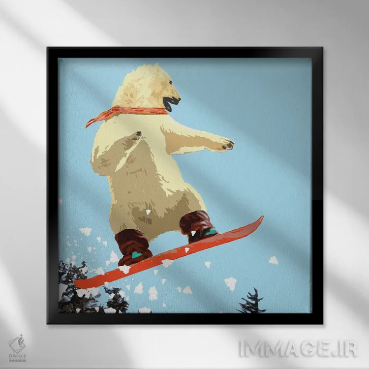 تابلو پرش خرس قطبی اثر نوا بی - نمای قابدار مشکی