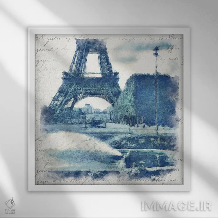 تابلو پاریس آبی I اثر نوا بی - نمای قابدار سفید