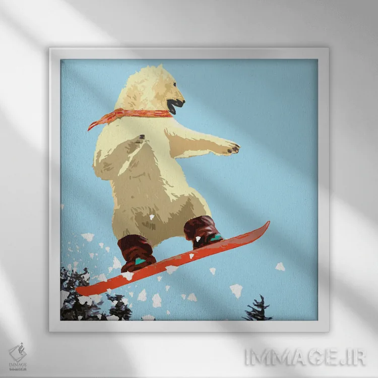 تابلو پرش خرس قطبی اثر نوا بی - نمای قابدار سفید