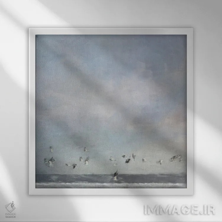 تابلو عبور پرندگان اثر نوا بی - نمای قابدار سفید