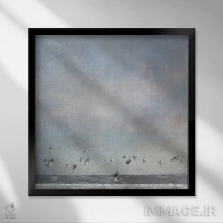 تابلو عبور پرندگان اثر نوا بی - نمای قابدار مشکی