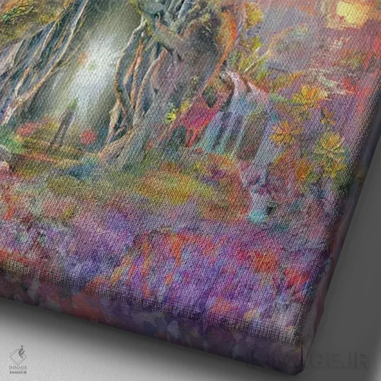 تابلو دریاد غروب (موجود اسطورهای جنگلی) اثر برت بیگرز - نمای نزدیک بافت بوم