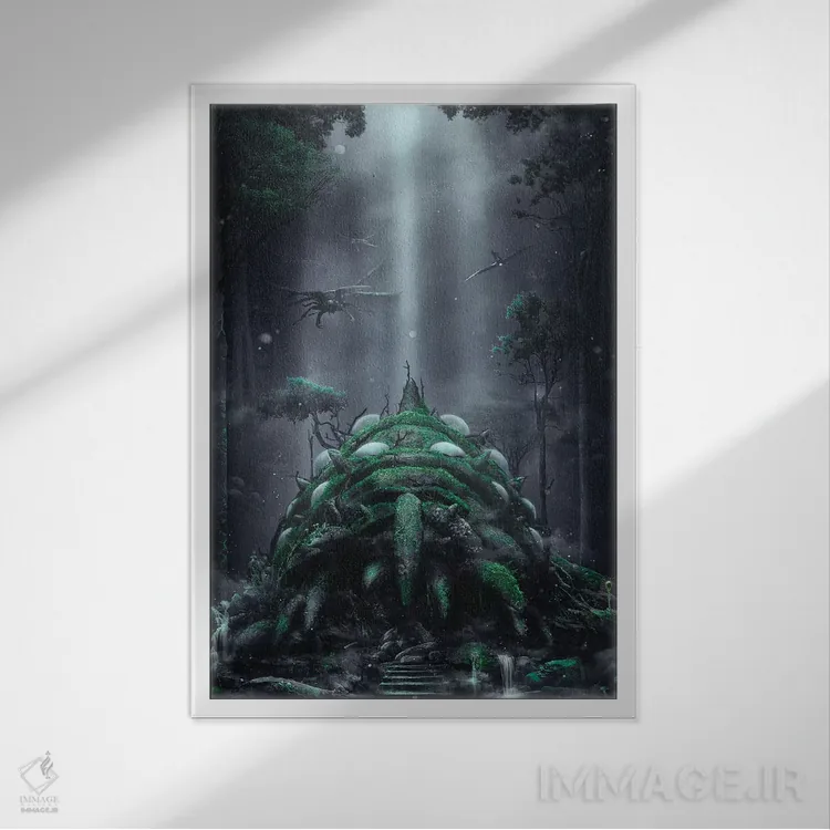 تابلو جنگل قارچها اثر برت بیگرز - نمای قابدار سفید