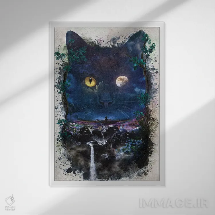 تابلو گربهٔ شب اثر برت بیگرز - نمای قابدار سفید