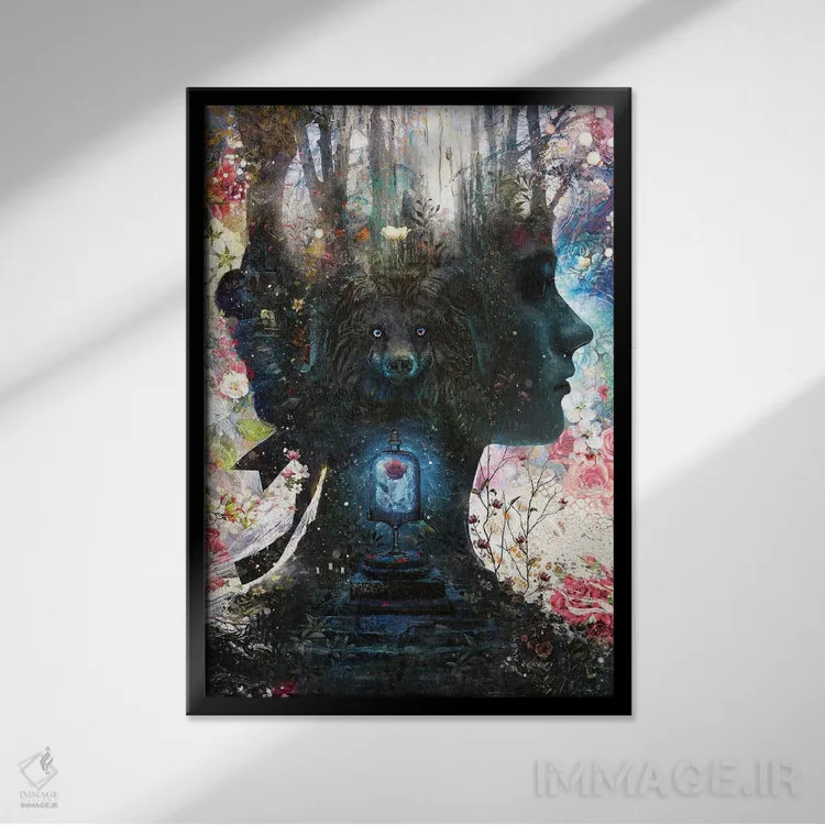 تابلو زیبایی و هیولایش (الهام از داستان) اثر برت بیگرز - نمای قابدار مشکی