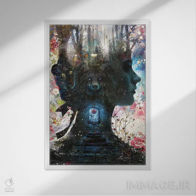 تابلو زیبایی و هیولایش (الهام از داستان) اثر برت بیگرز - نمای قابدار سفید