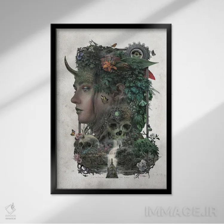 تابلو الهه مرگ اثر برت بیگرز - نمای قابدار مشکی