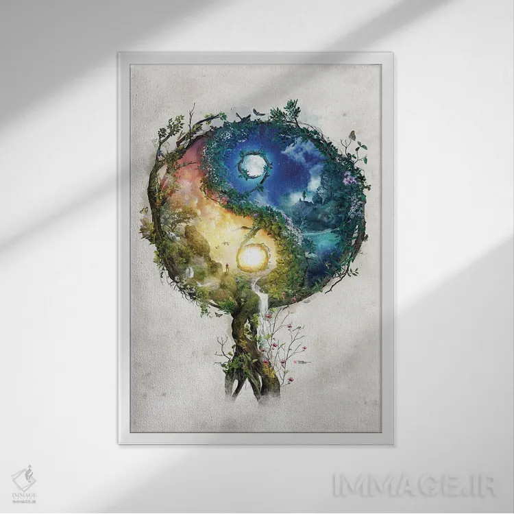 تابلو یین و یانگ دائو ته جینگ (مفاهیم فلسفی چینی) اثر برت بیگرز - نمای قابدار سفید