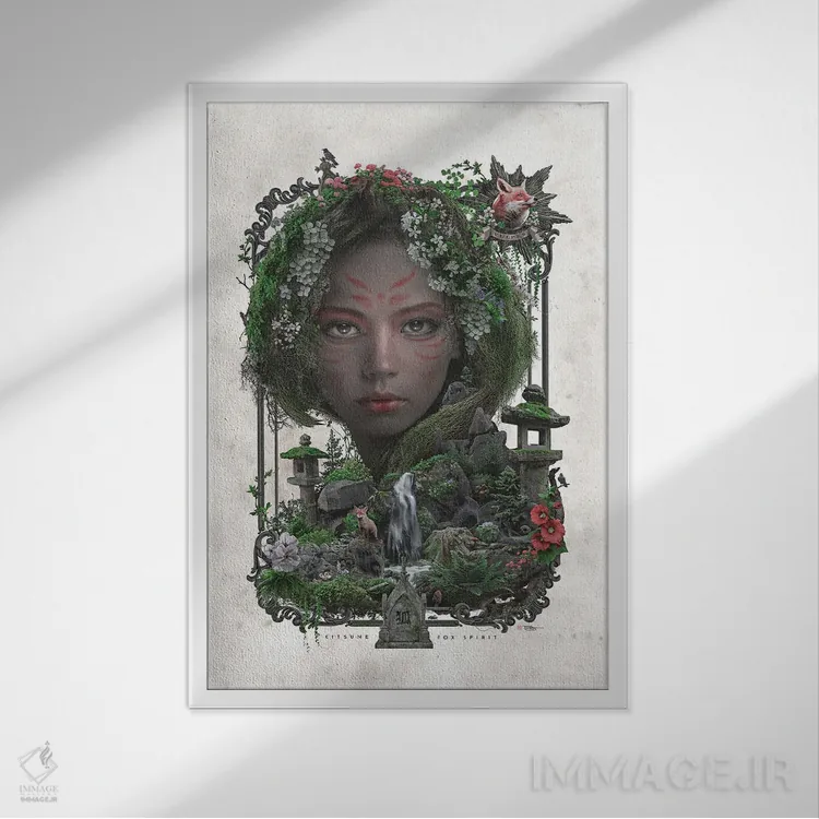 تابلو کیتسونه یوکای (روباه اسطورهای ژاپنی) اثر برت بیگرز - نمای قابدار سفید