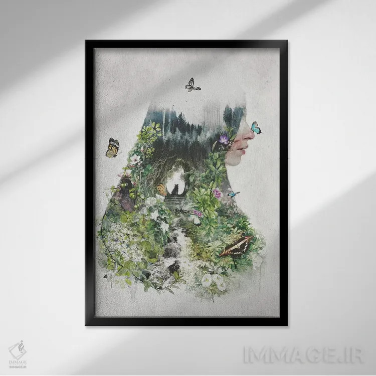 تابلو گربهای در باغ اثر برت بیگرز - نمای قابدار مشکی