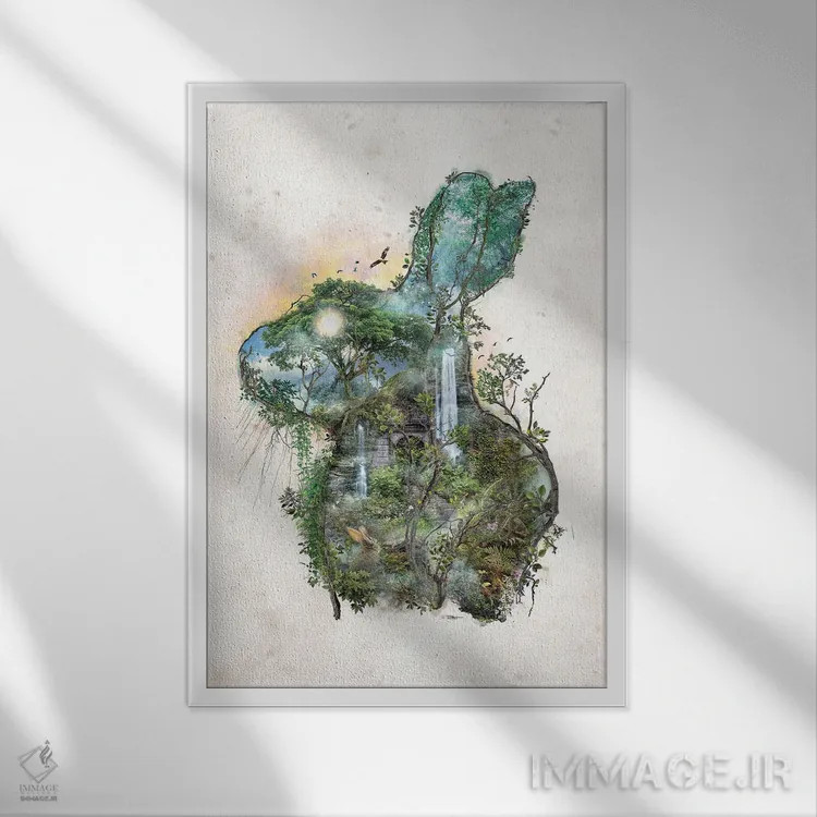 تابلو خرگوش صحرایی وحشی اثر برت بیگرز - نمای قابدار سفید