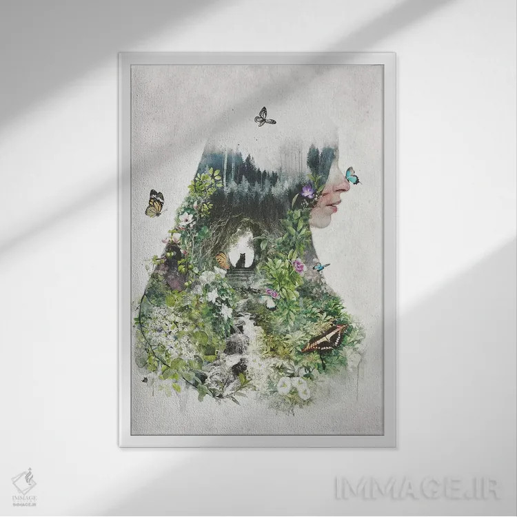 تابلو گربهای در باغ اثر برت بیگرز - نمای قابدار سفید