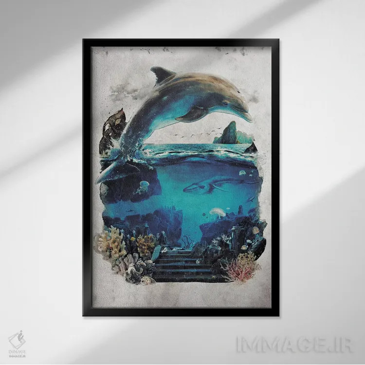 تابلو دلفین فراواقعی اثر برت بیگرز - نمای قابدار مشکی