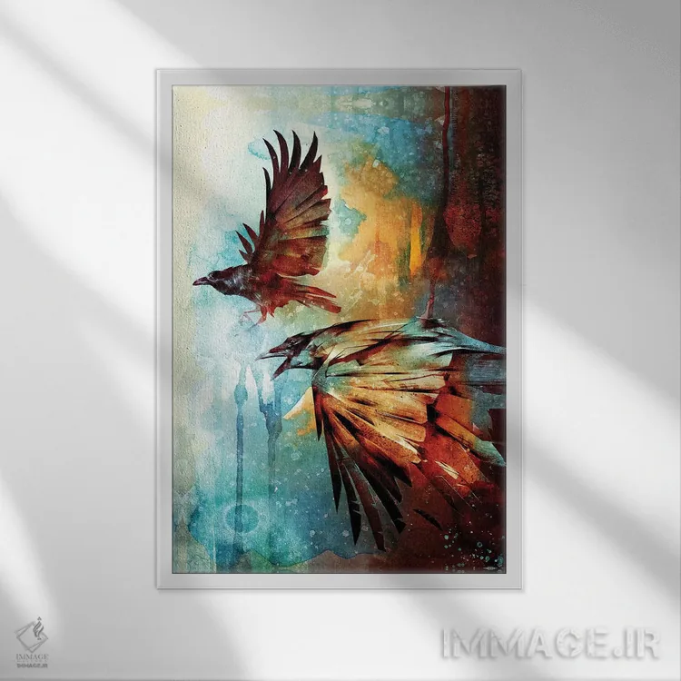 تابلو کلاغهای در حال پرواز اثر برت بیگرز - نمای قابدار سفید