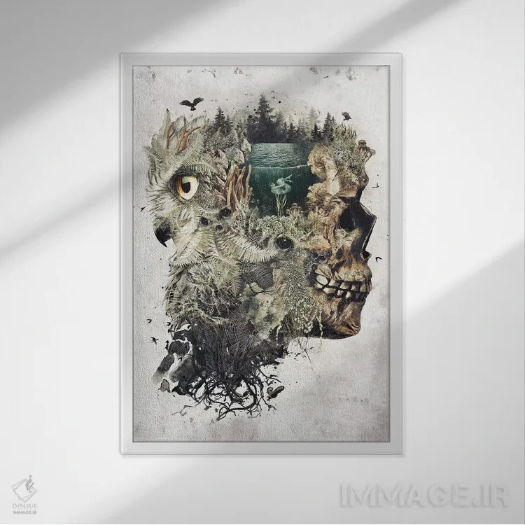 تابلو خیالپرداز دریاچه جنگلی اثر برت بیگرز - نمای قابدار سفید