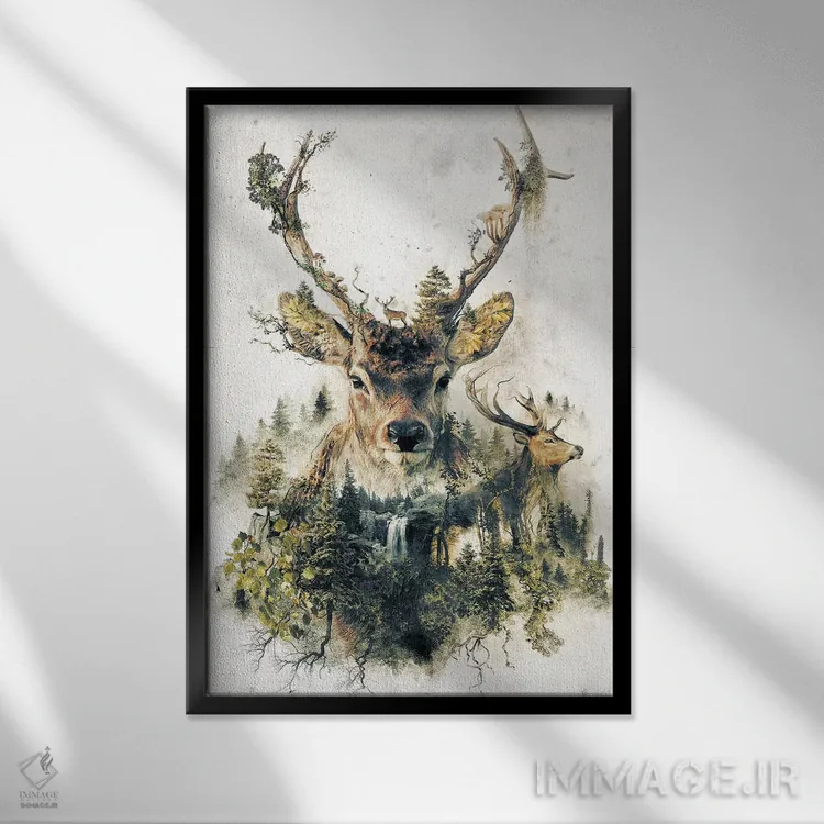 تابلو گوزن فراواقعی اثر برت بیگرز - نمای قابدار مشکی