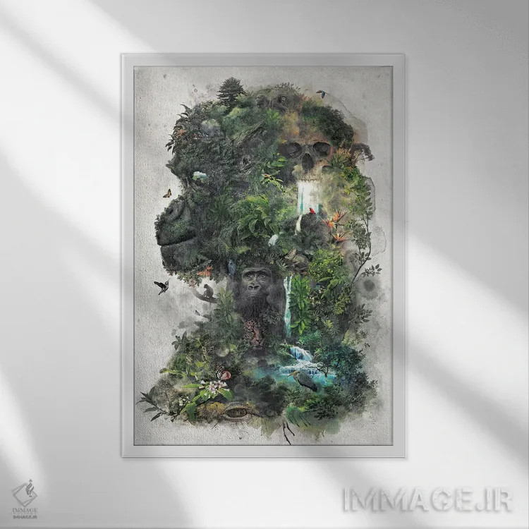 تابلو گوریل فراواقعی اثر برت بیگرز - نمای قابدار سفید