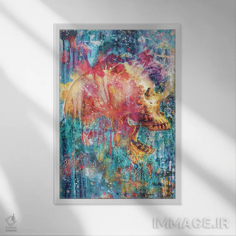 تابلو جمجمه پاشیده (هنری) اثر برت بیگرز - نمای قابدار سفید