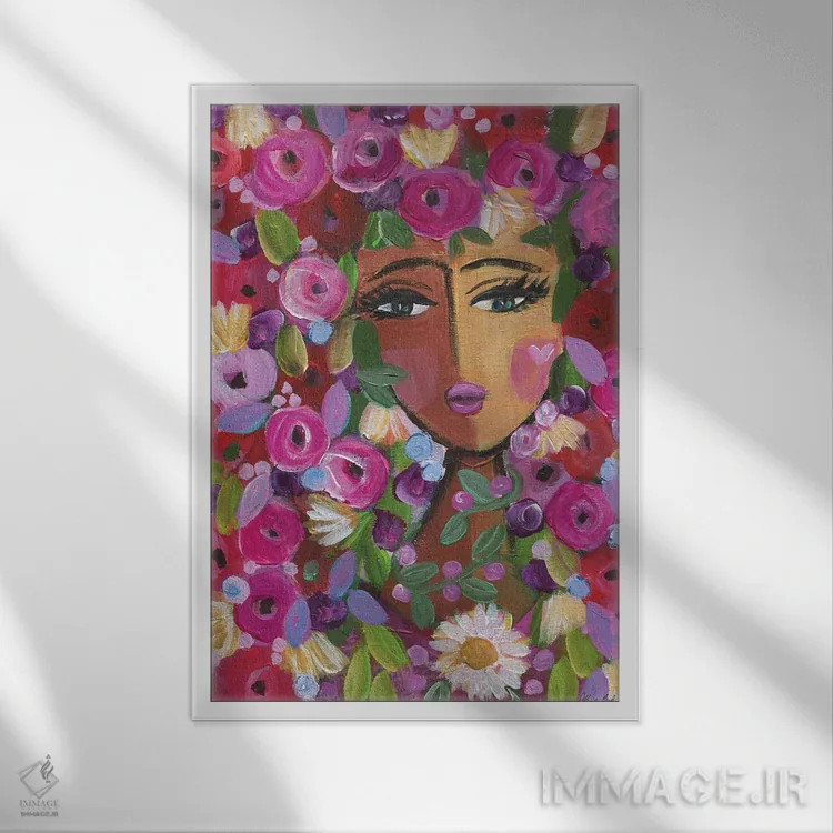 تابلو عشق گلها اثر برندا بوش - نمای قابدار سفید