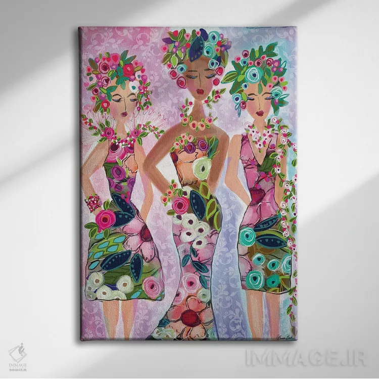 تابلو دختران پرزرقوبرق اثر برندا بوش - نمای روبهرو روی دیوار