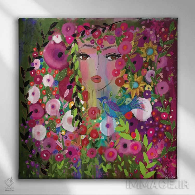 تابلو مرغ آبی خوشبختی اثر برندا بوش - نمای روبهرو روی دیوار