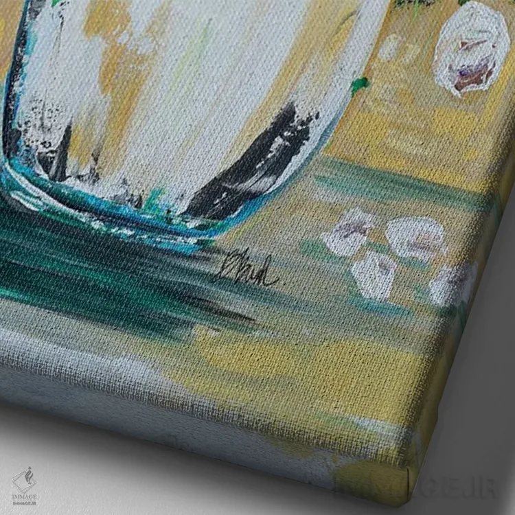 تابلو رزهای آواز دریا (ترکیبی شاعرانه) اثر برندا بوش - نمای نزدیک بافت بوم