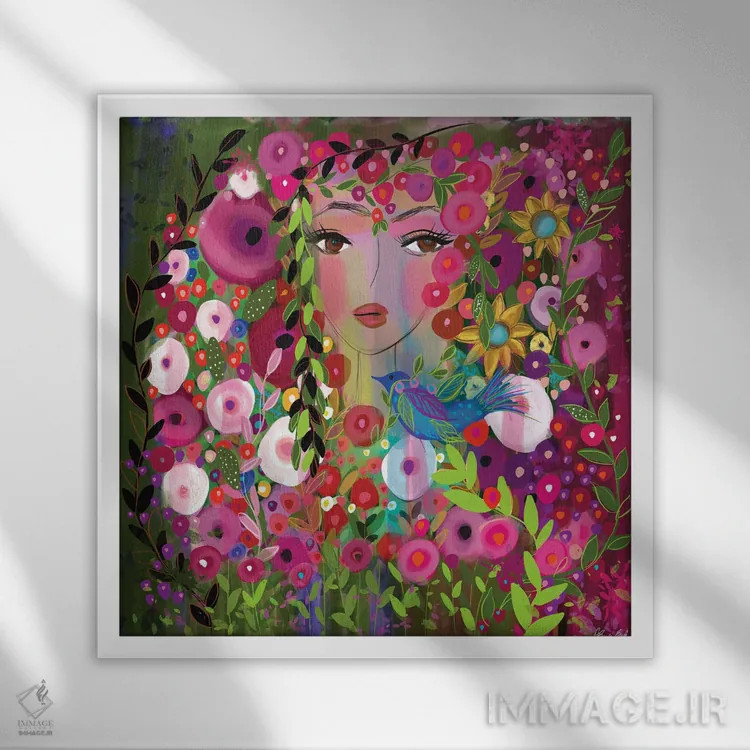 تابلو مرغ آبی خوشبختی اثر برندا بوش - نمای قابدار سفید