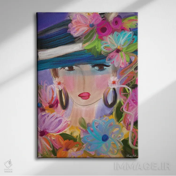 تابلو کلاه آبی اثر برندا بوش - نمای روبهرو روی دیوار