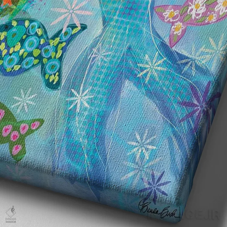 تابلو باغ پری دریایی گلدار مایرا اثر برندا بوش - نمای نزدیک بافت بوم