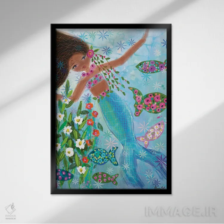 تابلو باغ پری دریایی گلدار مایرا اثر برندا بوش - نمای قابدار مشکی