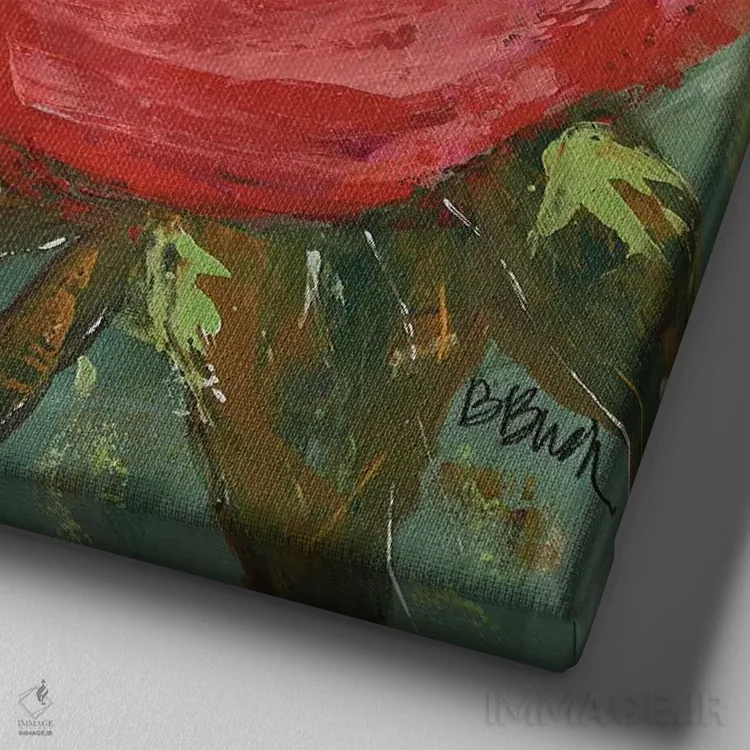 تابلو رانانکول (نوعی گل) اثر برندا بوش - نمای نزدیک بافت بوم