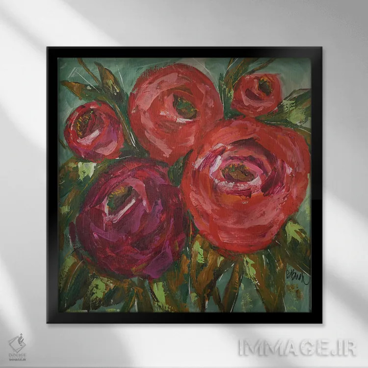 تابلو رانانکول (نوعی گل) اثر برندا بوش - نمای قابدار مشکی