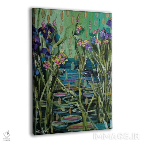 تابلو نیلوفرهای آبی ذن اثر برندا بوش - نمای پرسپکتیو محصول