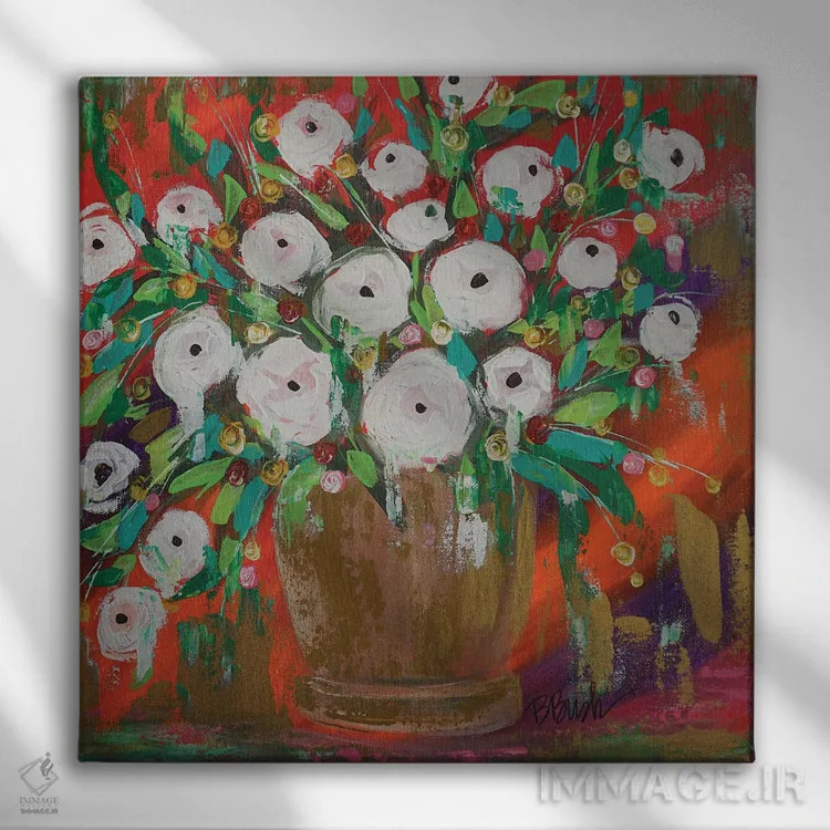 تابلو دستهگل بوهمی اثر برندا بوش - نمای روبهرو روی دیوار