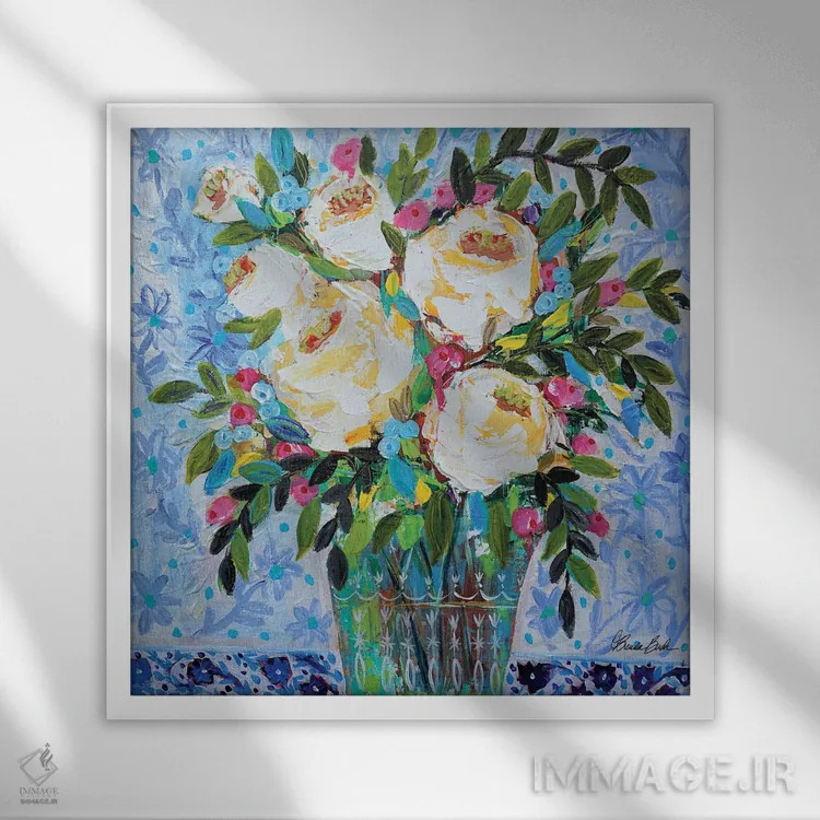 تابلو رومیزی چینی (سبک دکوراسیون) اثر برندا بوش - نمای قابدار سفید