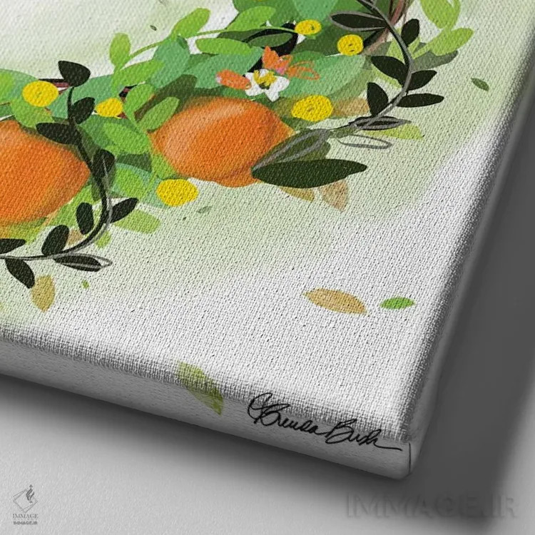 تابلو حلقهٔ پرتقال اثر برندا بوش - نمای نزدیک بافت بوم