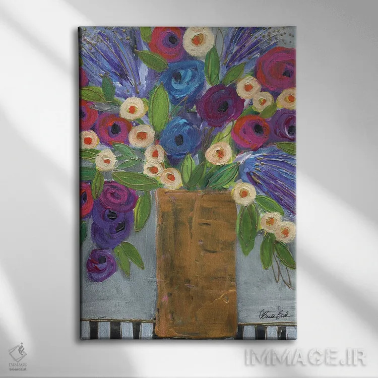 تابلو گلدان طلایی اثر برندا بوش - نمای روبهرو روی دیوار