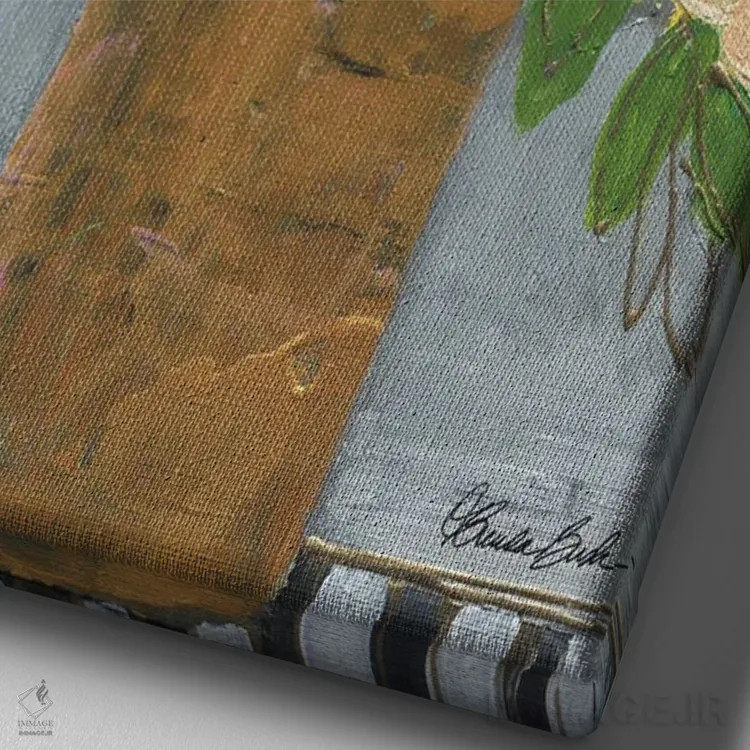 تابلو گلدان طلایی اثر برندا بوش - نمای نزدیک بافت بوم