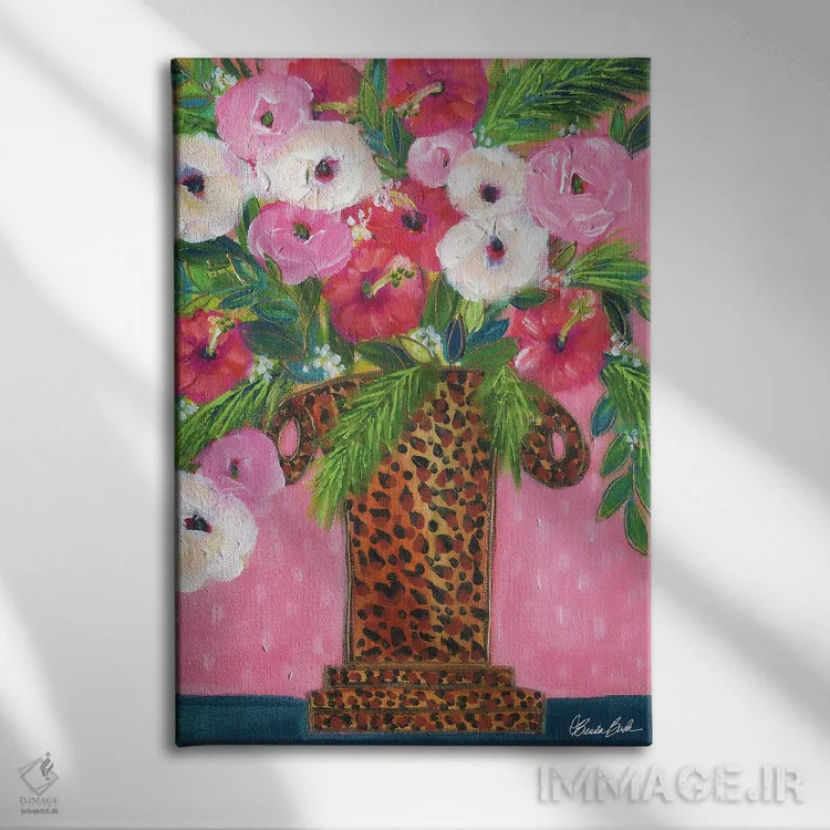 تابلو گلدان پلنگی اثر برندا بوش - نمای روبهرو روی دیوار