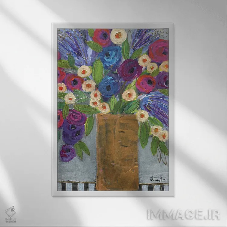 تابلو گلدان طلایی اثر برندا بوش - نمای قابدار سفید