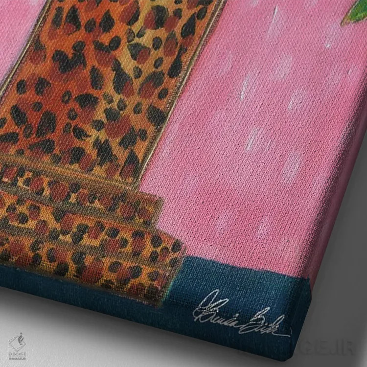 تابلو گلدان پلنگی اثر برندا بوش - نمای نزدیک بافت بوم