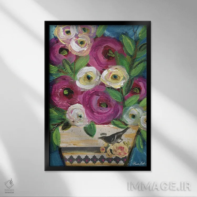 تابلو گلدان بلکبرد کلاسیک اثر برندا بوش - نمای قابدار مشکی