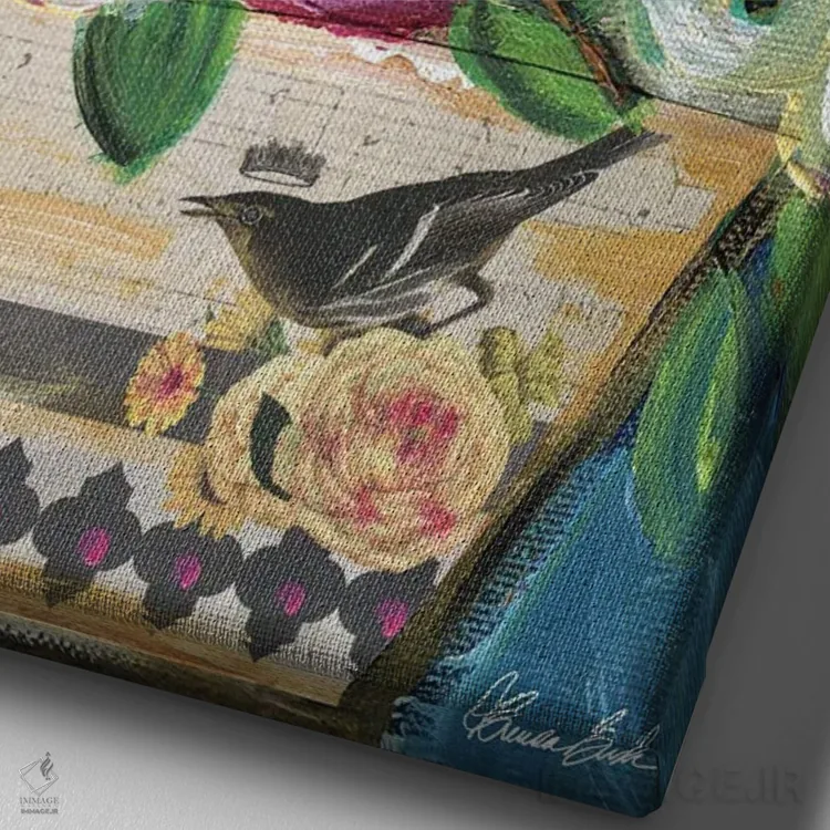 تابلو گلدان بلکبرد کلاسیک اثر برندا بوش - نمای نزدیک بافت بوم