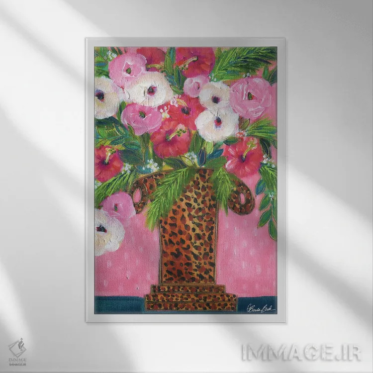 تابلو گلدان پلنگی اثر برندا بوش - نمای قابدار سفید