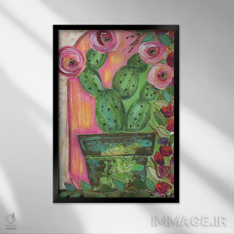 تابلو گل کاغذی (بوگنویلیا) اثر برندا بوش - نمای قابدار مشکی